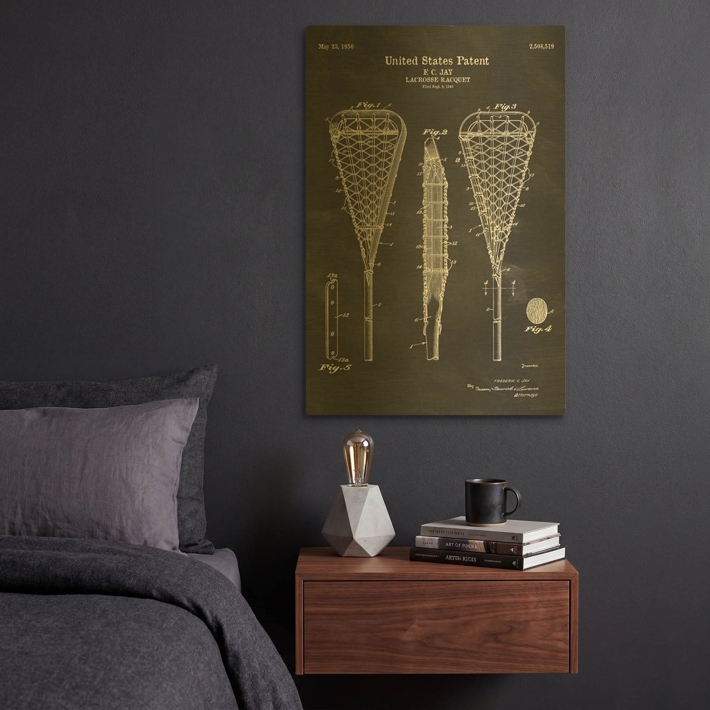 'Lacrosse Racquet Blueprint Patent Chalkboard' By LUXE Gold Metal Wall Art