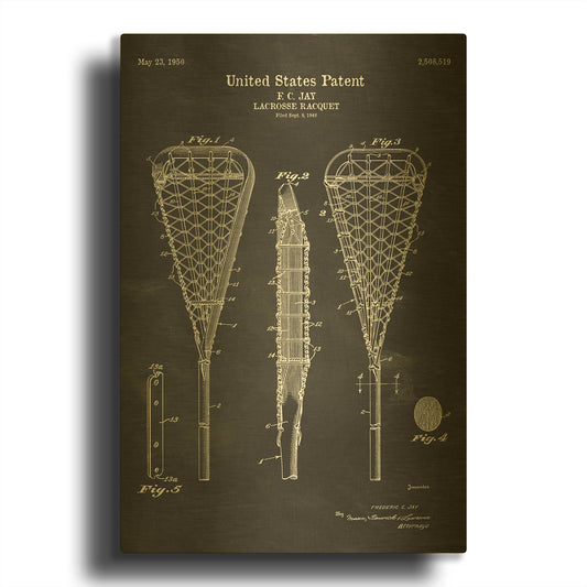 'Lacrosse Racquet Blueprint Patent Chalkboard' By LUXE Gold Metal Wall Art
