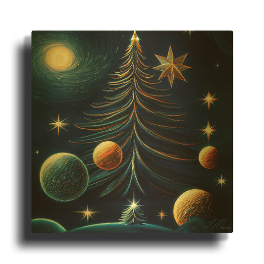 'Christmas Tree Collection 4' By Tanya Mavric Gold Metal Wall Art