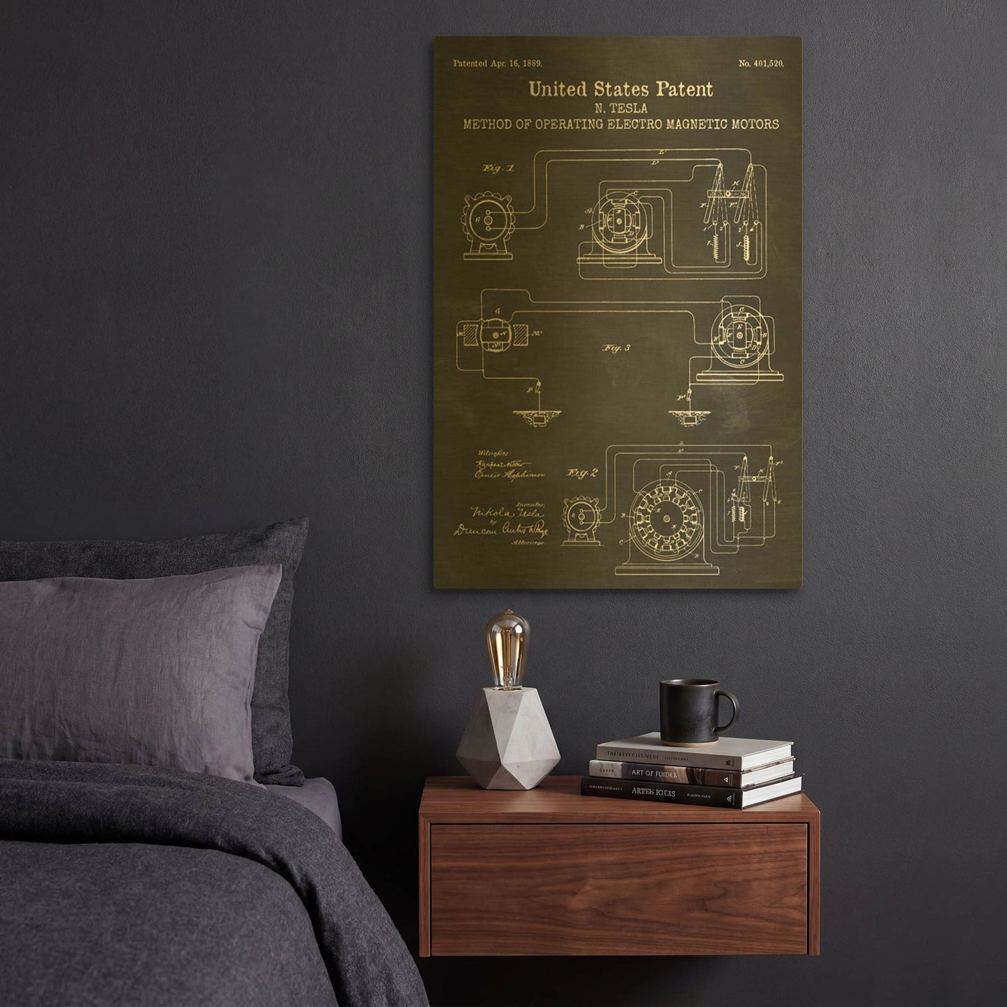 'Operating Tesla Motor Blueprint Patent Chalkboard' By LUXE Gold Metal Wall Art
