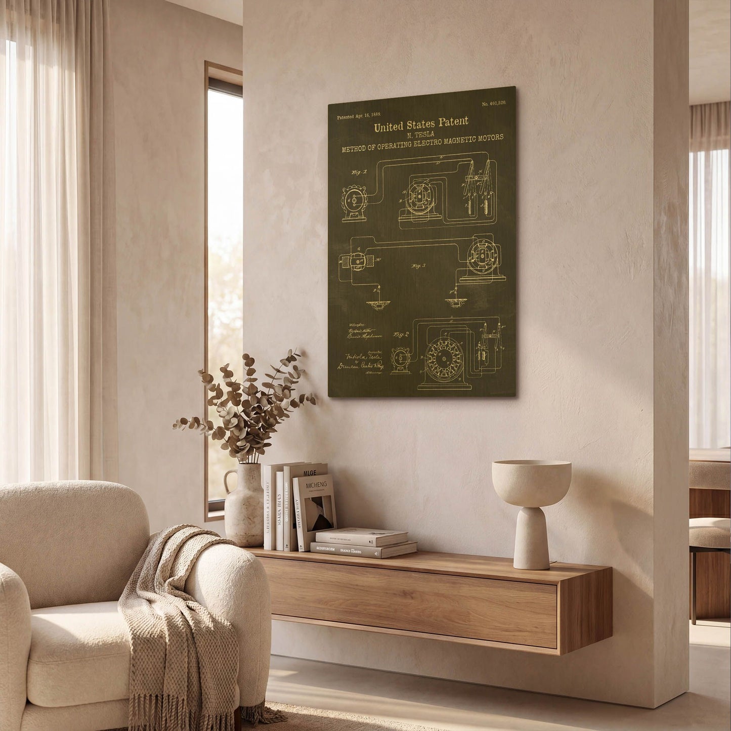 'Operating Tesla Motor Blueprint Patent Chalkboard' By LUXE Gold Metal Wall Art