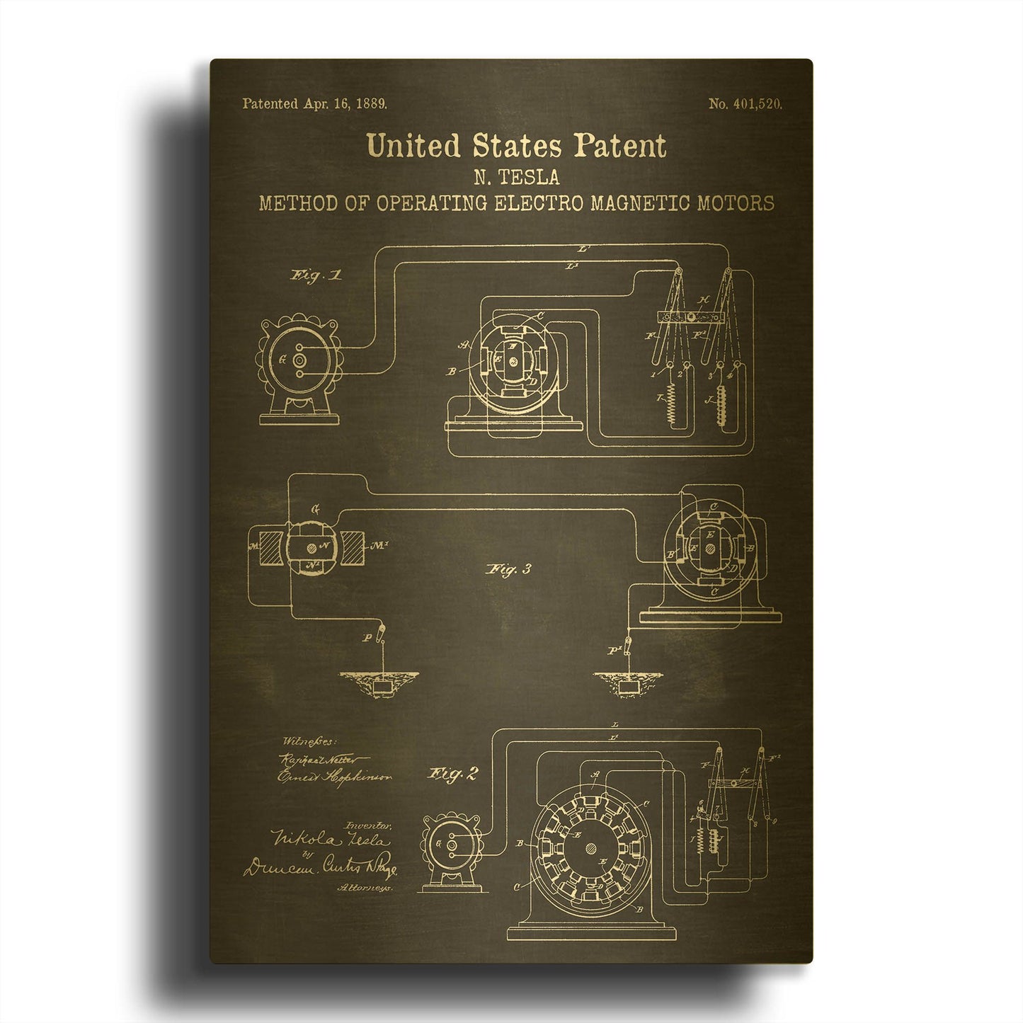 'Operating Tesla Motor Blueprint Patent Chalkboard' By LUXE Gold Metal Wall Art