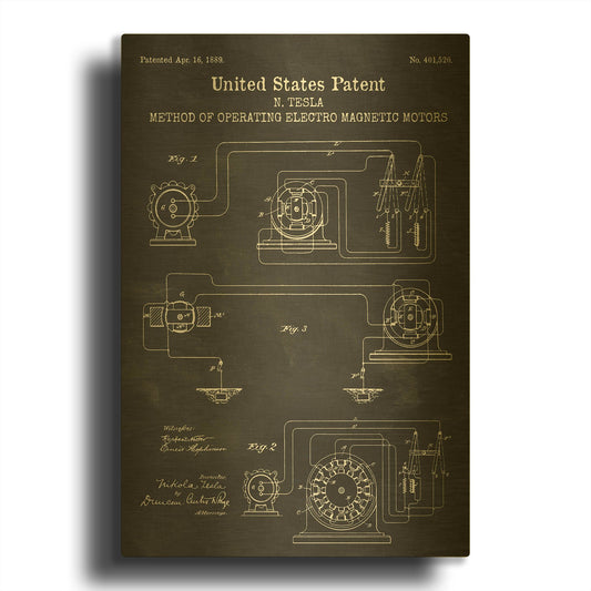 'Operating Tesla Motor Blueprint Patent Chalkboard' By LUXE Gold Metal Wall Art