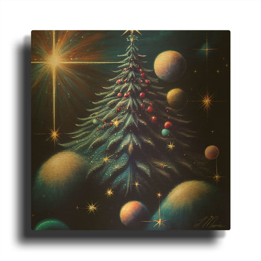 'Christmas Tree Collection 7' By Tanya Mavric Gold Metal Wall Art