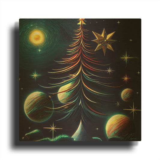 'Christmas Tree Collection 8' By Tanya Mavric Gold Metal Wall Art