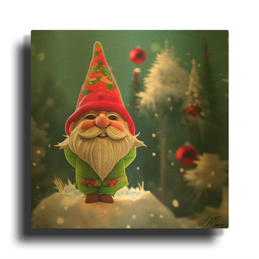 'Happy Christmas Gnome' By Tanya Mavric Gold Metal Wall Art