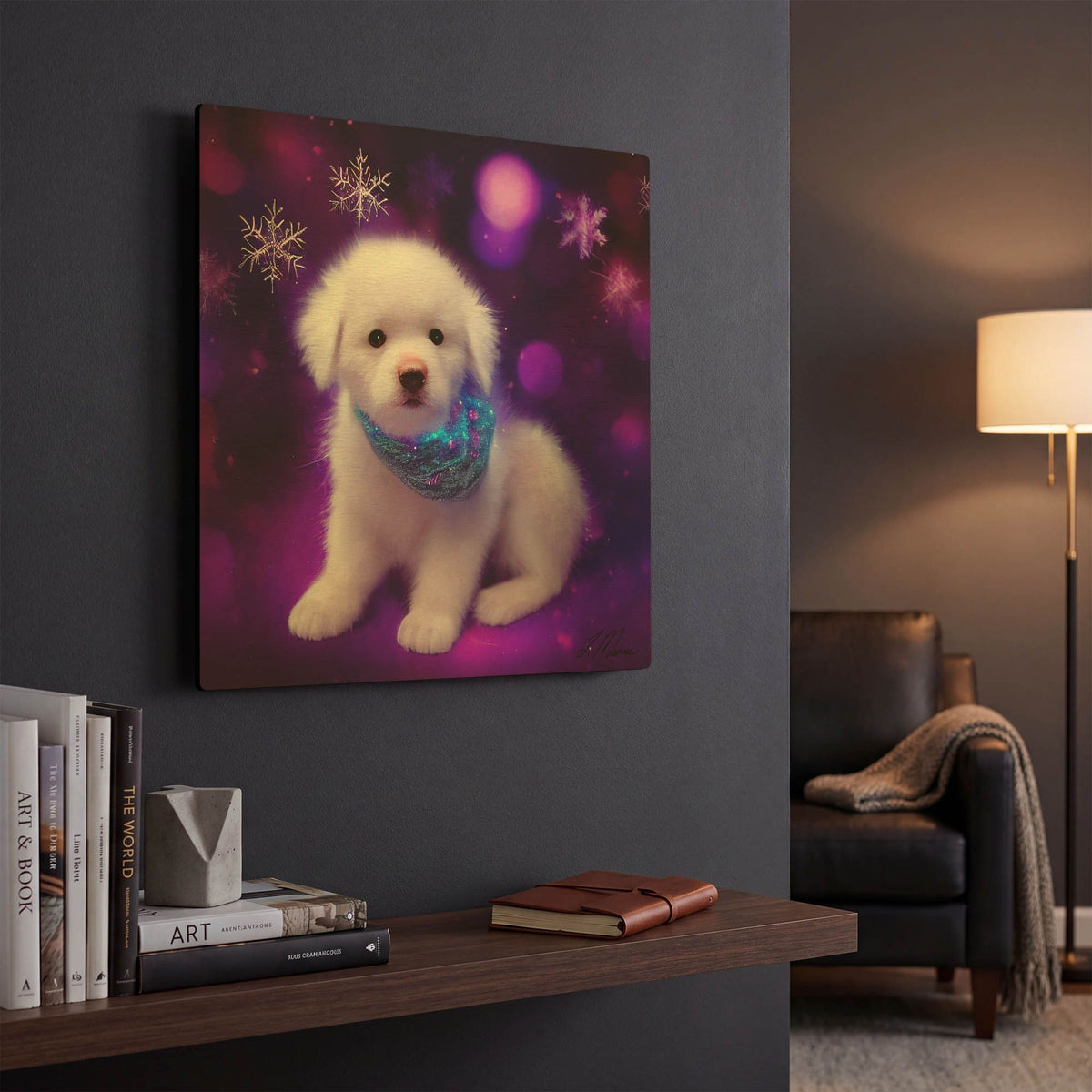 'White Puppy' By Tanya Mavric Gold Metal Wall Art