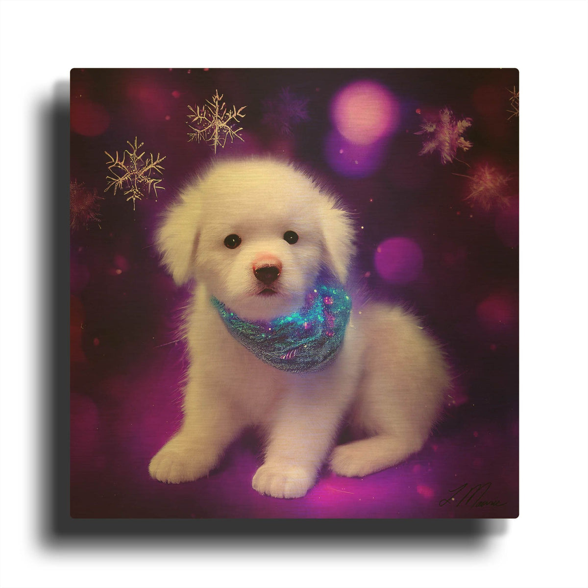 'White Puppy' By Tanya Mavric Gold Metal Wall Art