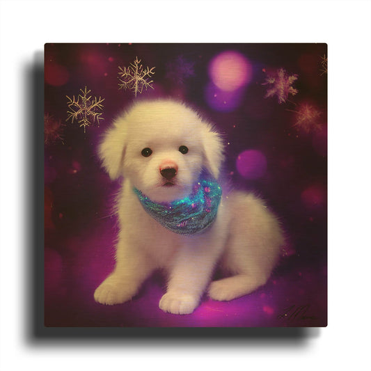 'White Puppy' By Tanya Mavric Gold Metal Wall Art