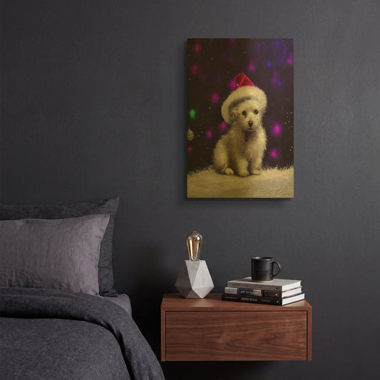 'White Puppy Xmas' By Tanya Mavric Gold Metal Wall Art