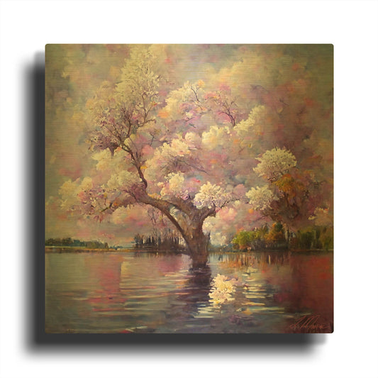 'Lonely Lake Original' By Tanya Mavric Gold Metal Wall Art