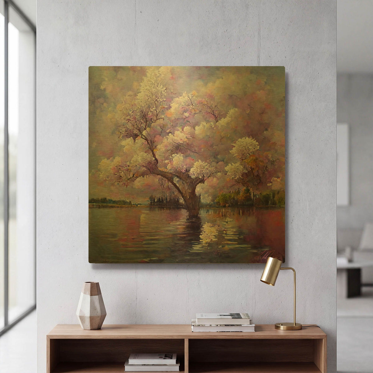 'Lonely Lake Original' By Tanya Mavric Gold Metal Wall Art