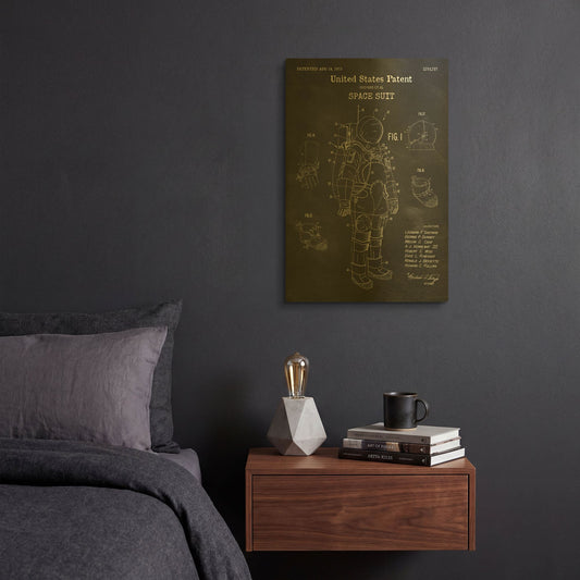 'Space Suit Blueprint Patent Chalkboard' By LUXE Gold Metal Wall Art