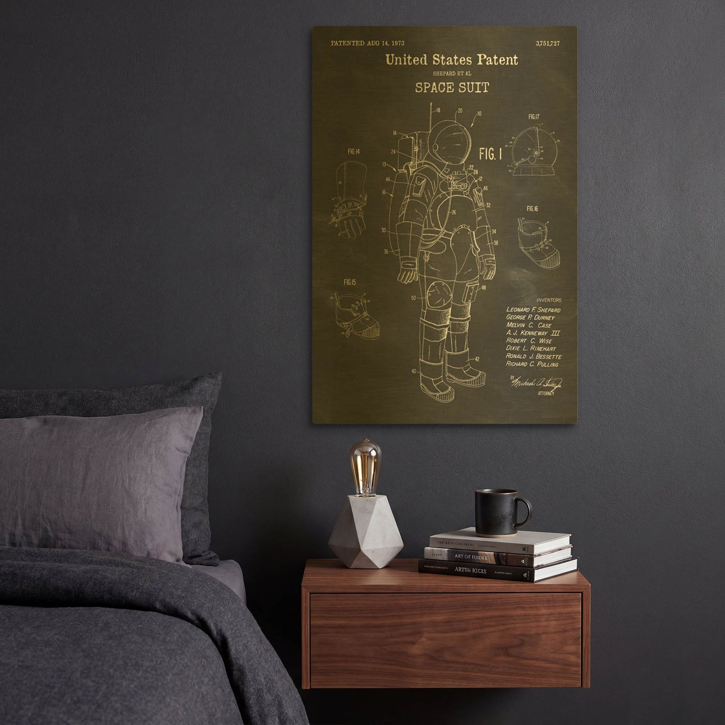 'Space Suit Blueprint Patent Chalkboard' By LUXE Gold Metal Wall Art