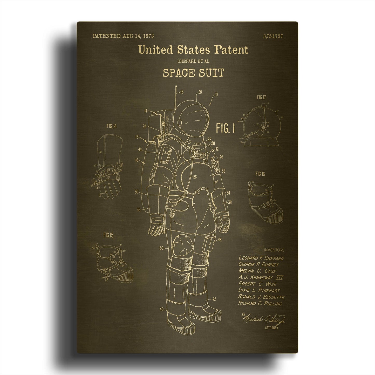'Space Suit Blueprint Patent Chalkboard' By LUXE Gold Metal Wall Art