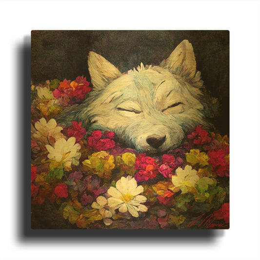 'Sleeping Wolf' By Tanya Mavric Gold Metal Wall Art
