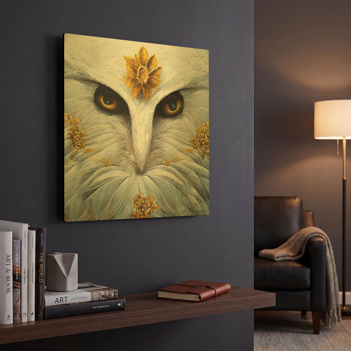 'Snowy White Owl' By Tanya Mavric Gold Metal Wall Art