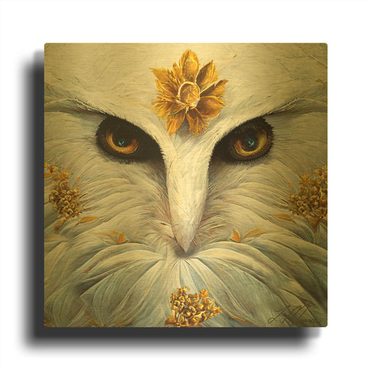 'Snowy White Owl' By Tanya Mavric Gold Metal Wall Art