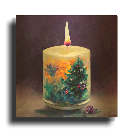 'Christmas Candle' By Tanya Mavric Gold Metal Wall Art