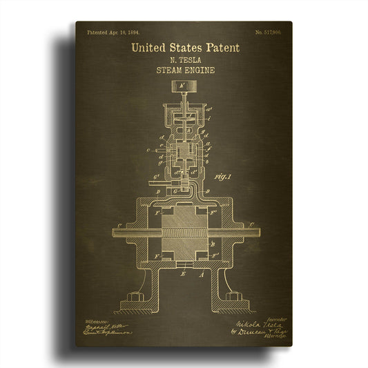 'Tesla Steam Engine Blueprint Patent Chalkboard' By LUXE Gold Metal Wall Art