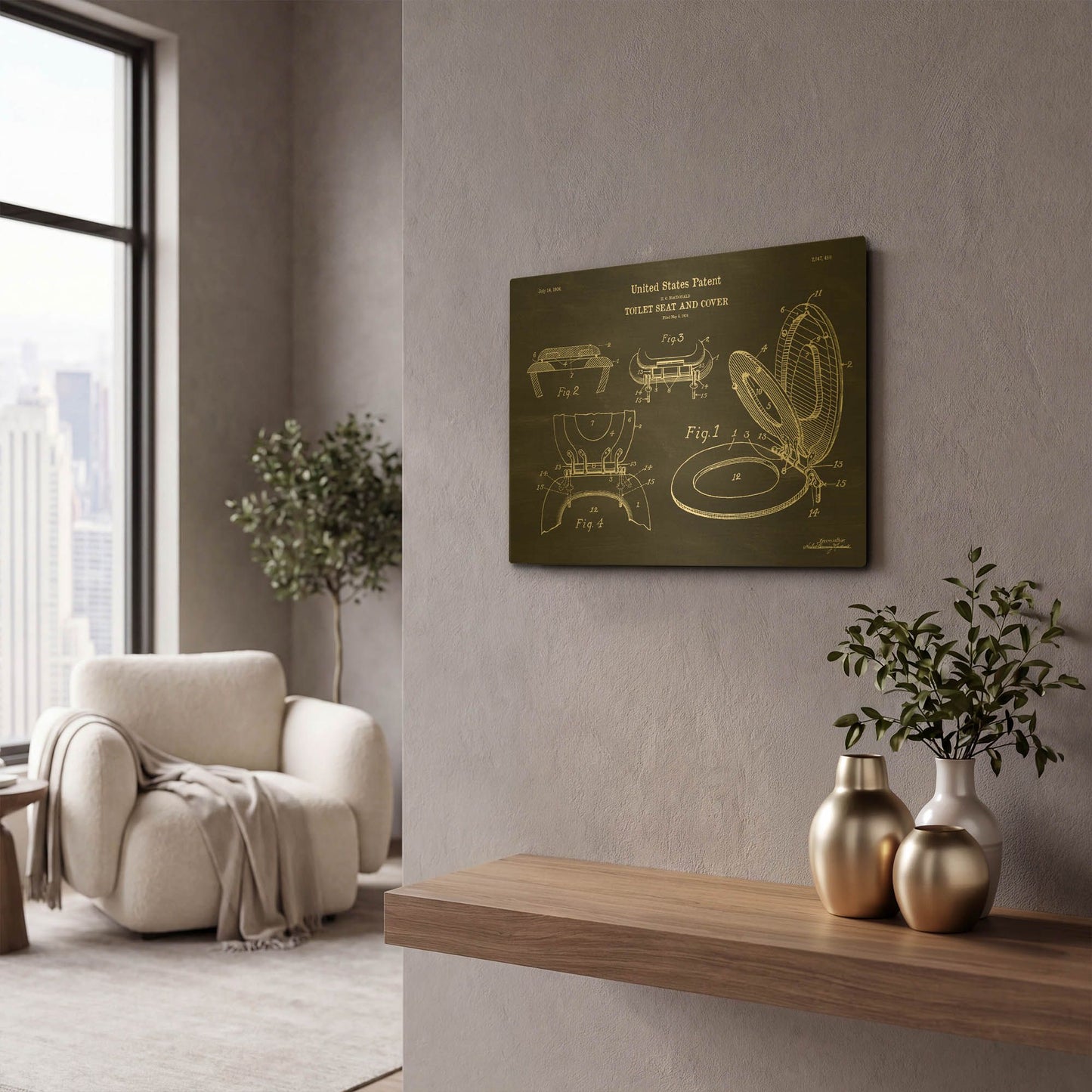 'Toilet Seat Cover Blueprint Patent Chalkboard' By LUXE Gold Metal Wall Art
