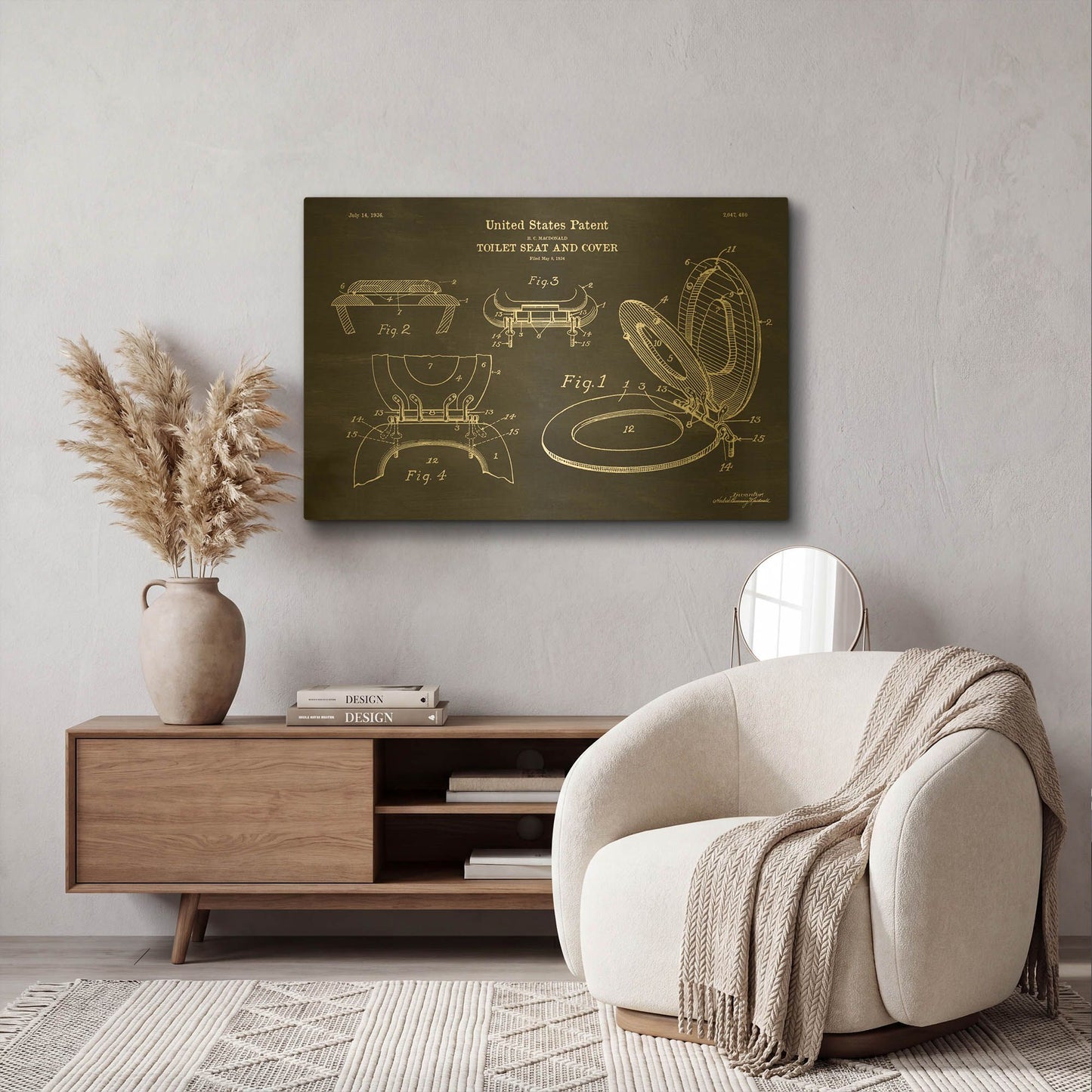 'Toilet Seat Cover Blueprint Patent Chalkboard' By LUXE Gold Metal Wall Art