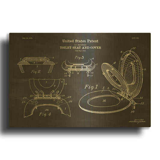 'Toilet Seat Cover Blueprint Patent Chalkboard' By LUXE Gold Metal Wall Art