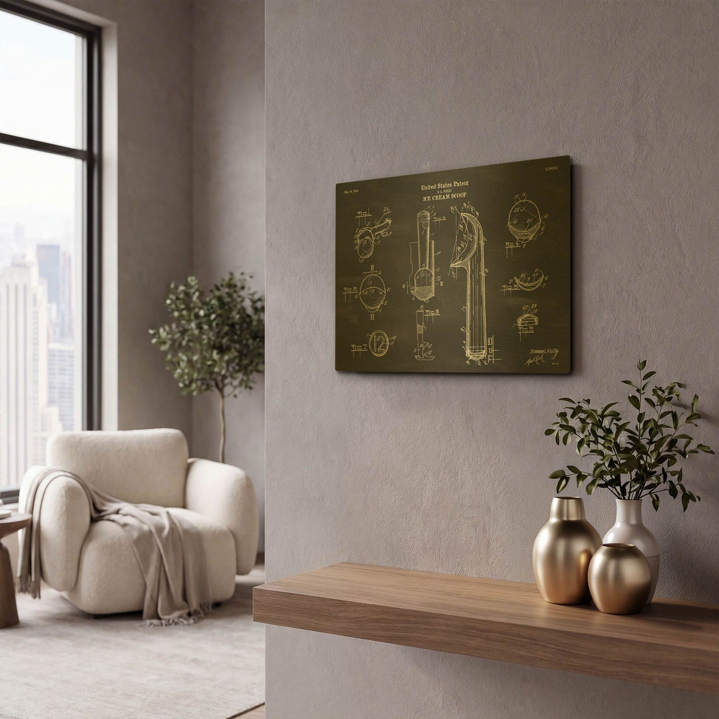 'Ice Cream Scoop Blueprint Patent Chalkboard' By LUXE Gold Metal Wall Art