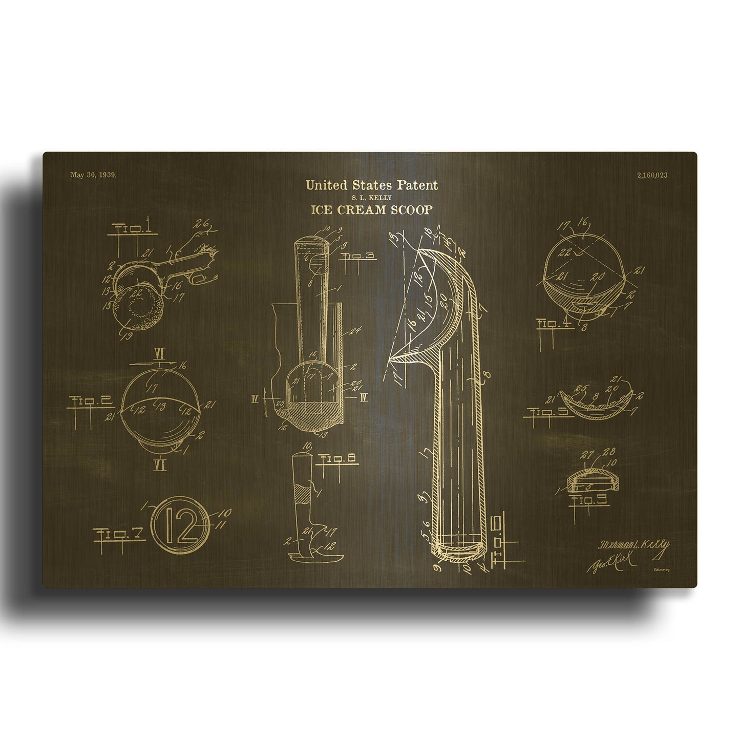 'Ice Cream Scoop Blueprint Patent Chalkboard' By LUXE Gold Metal Wall Art
