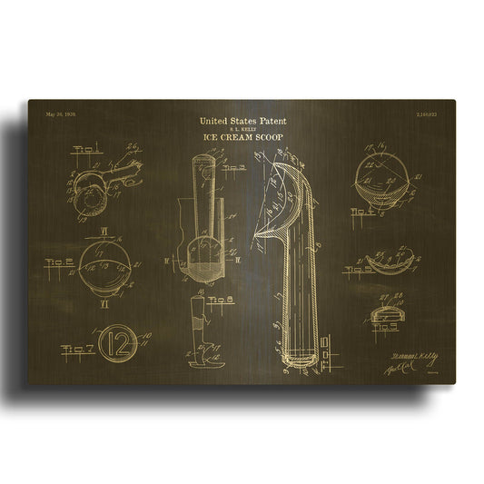 'Ice Cream Scoop Blueprint Patent Chalkboard' By LUXE Gold Metal Wall Art