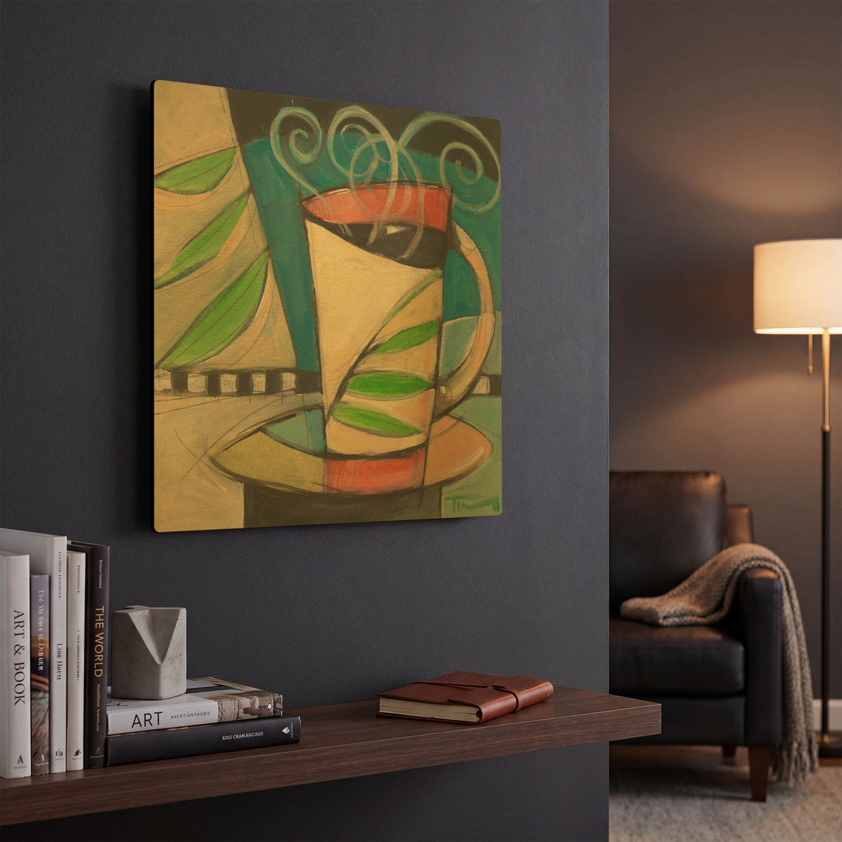 'Coffee Cup With Leaves' By Tim Nyberg Gold Metal Wall Art