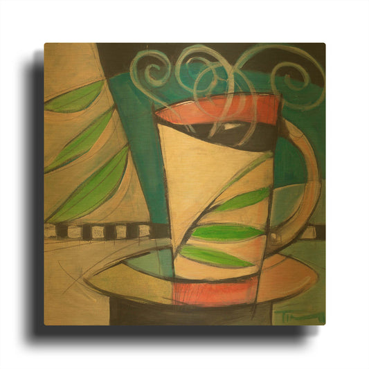 'Coffee Cup With Leaves' By Tim Nyberg Gold Metal Wall Art