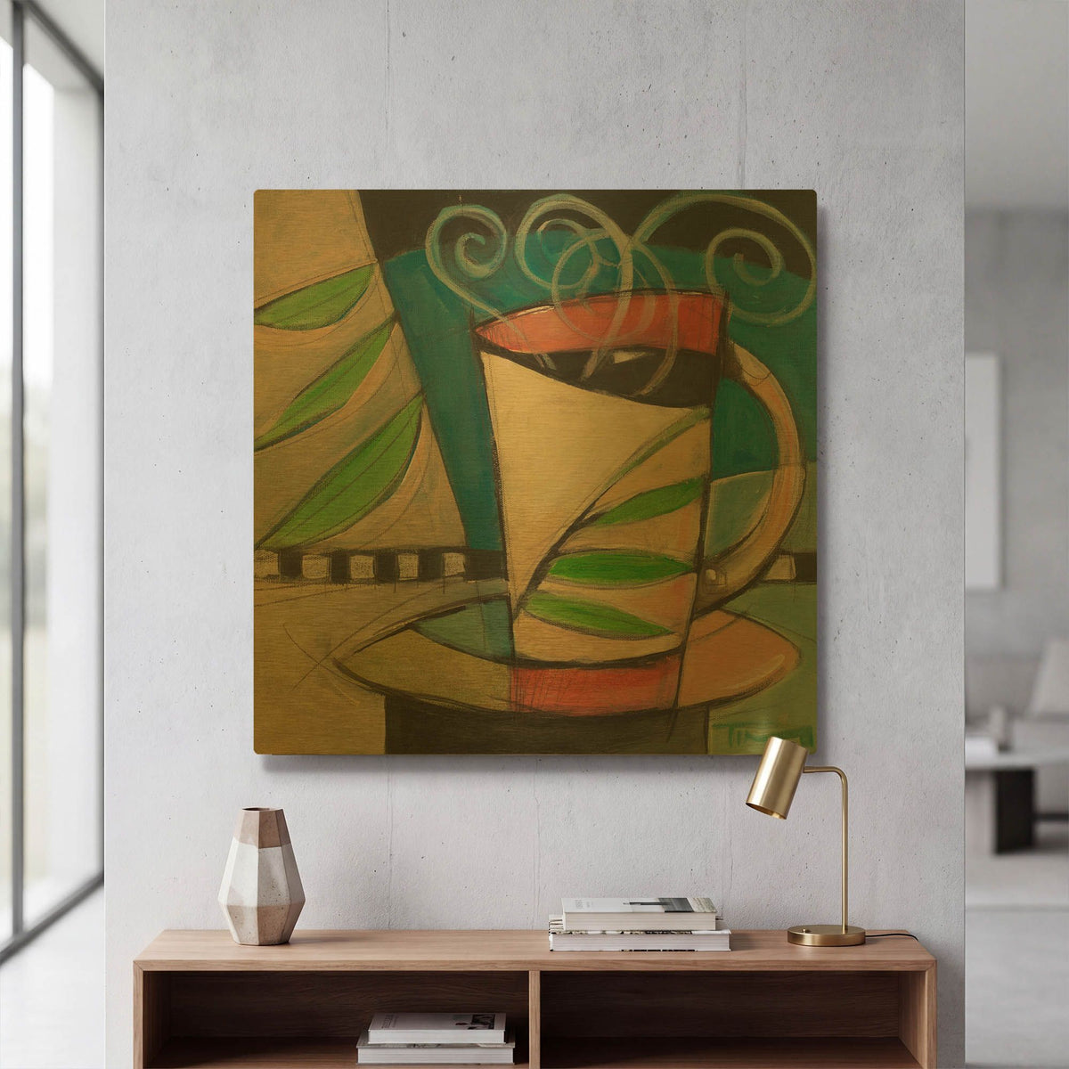 'Coffee Cup With Leaves' By Tim Nyberg Gold Metal Wall Art