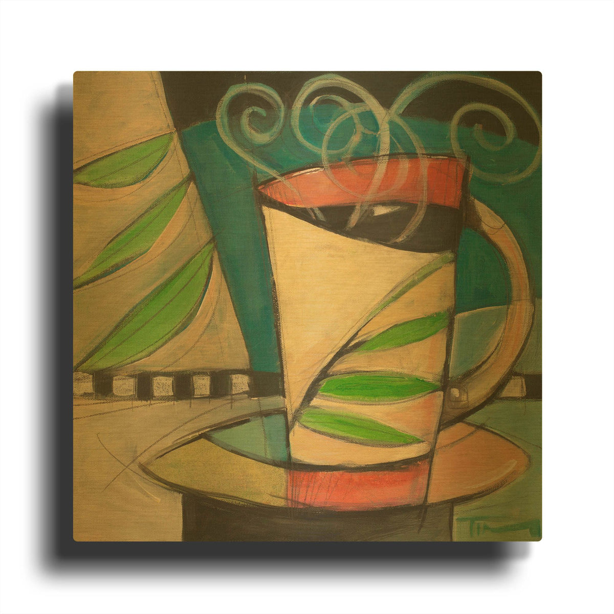 'Coffee Cup With Leaves' By Tim Nyberg Gold Metal Wall Art
