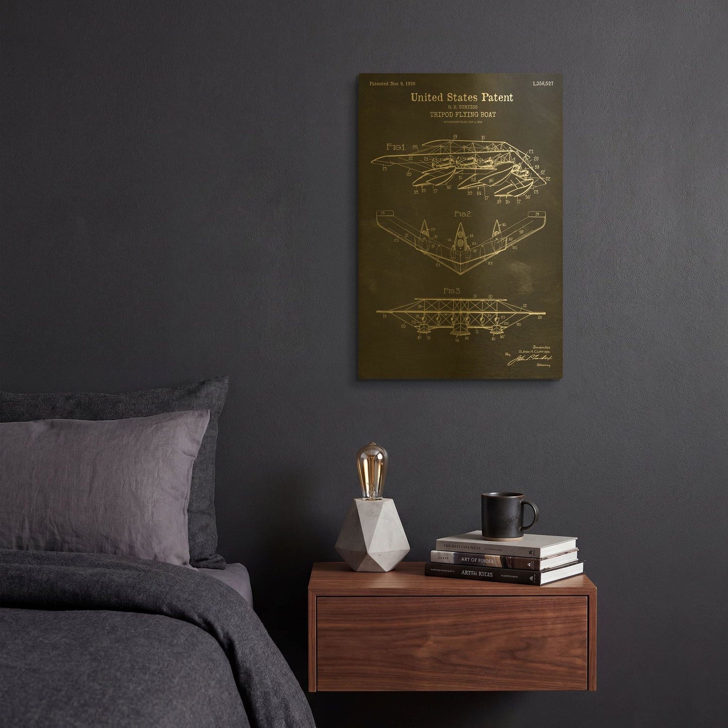 'Tripod Flying Boat Blueprint Patent Chalkboard' By LUXE Gold Metal Wall Art