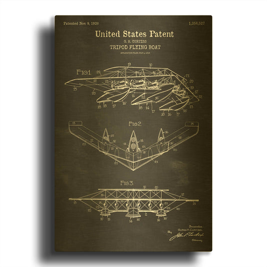 'Tripod Flying Boat Blueprint Patent Chalkboard' By LUXE Gold Metal Wall Art