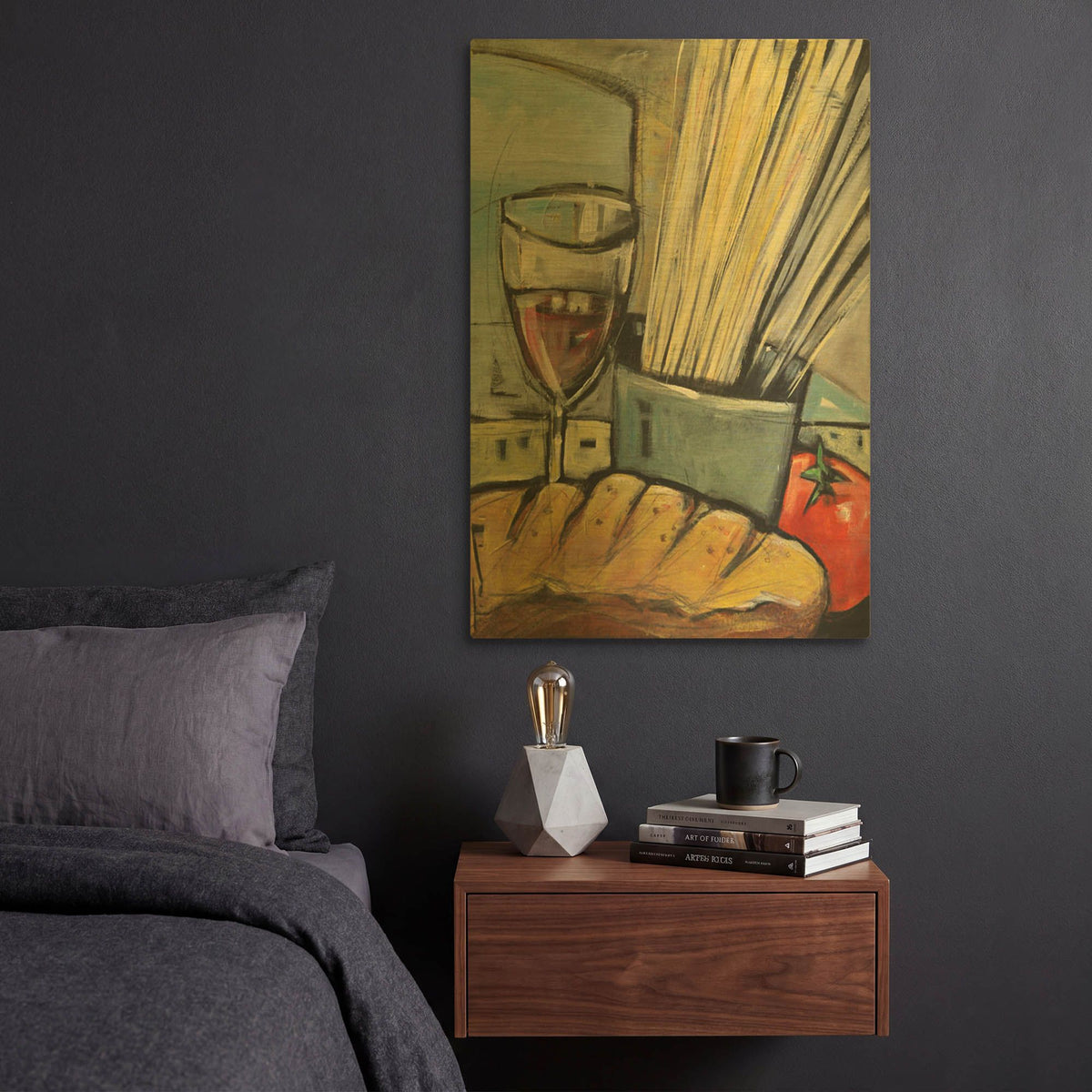 'Wine Bread And Pasta' By Tim Nyberg Gold Metal Wall Art