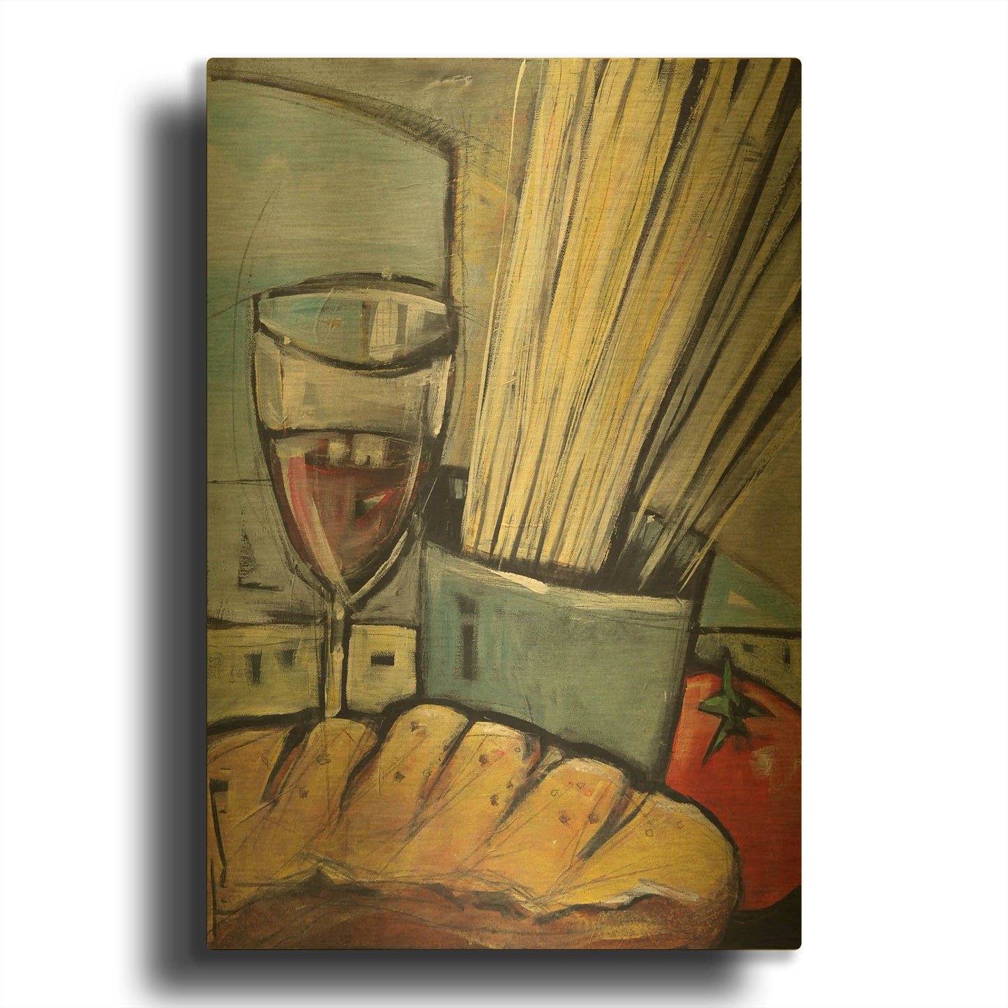 'Wine Bread And Pasta' By Tim Nyberg Gold Metal Wall Art