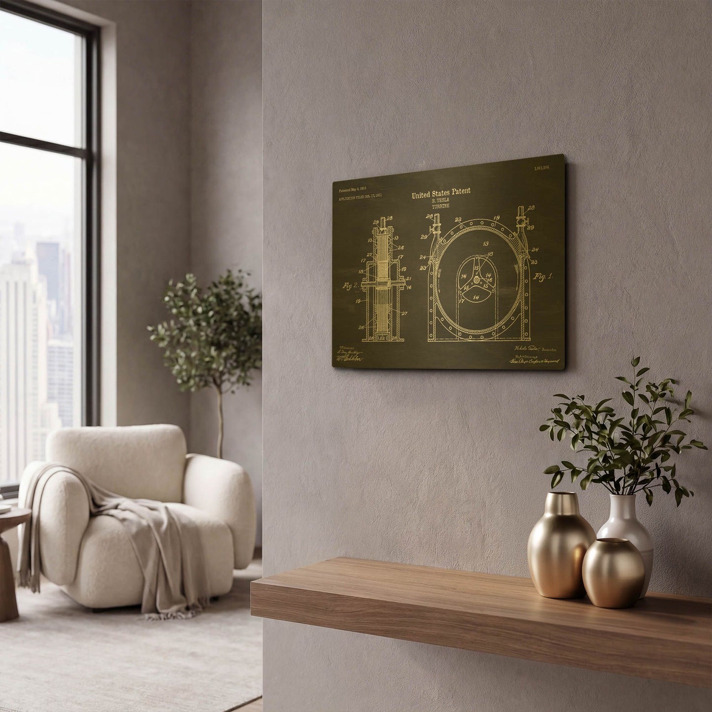 'Tesla Turbine Blueprint Patent Chalkboard' By LUXE Gold Metal Wall Art
