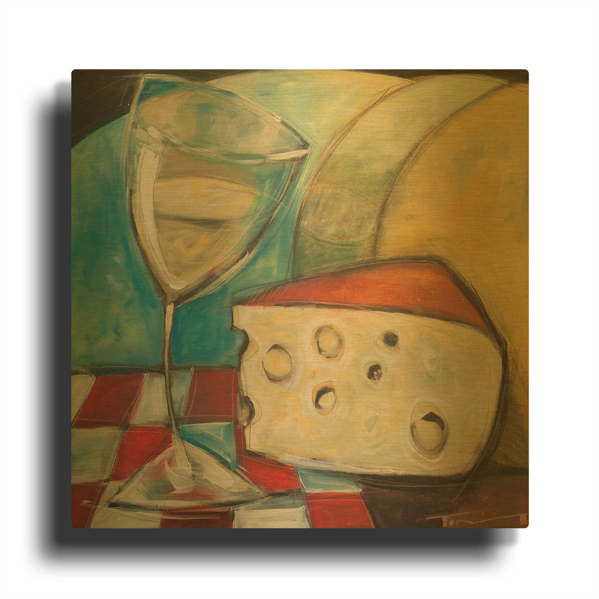 'Wine Wedge And Wheel' By Tim Nyberg Gold Metal Wall Art