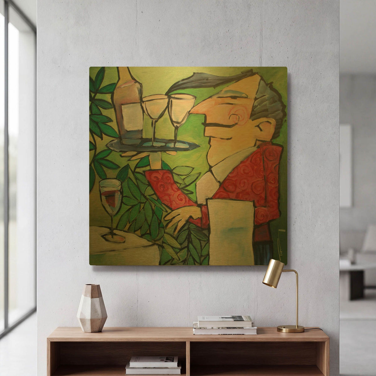 'The Wine Steward' By Tim Nyberg Gold Metal Wall Art