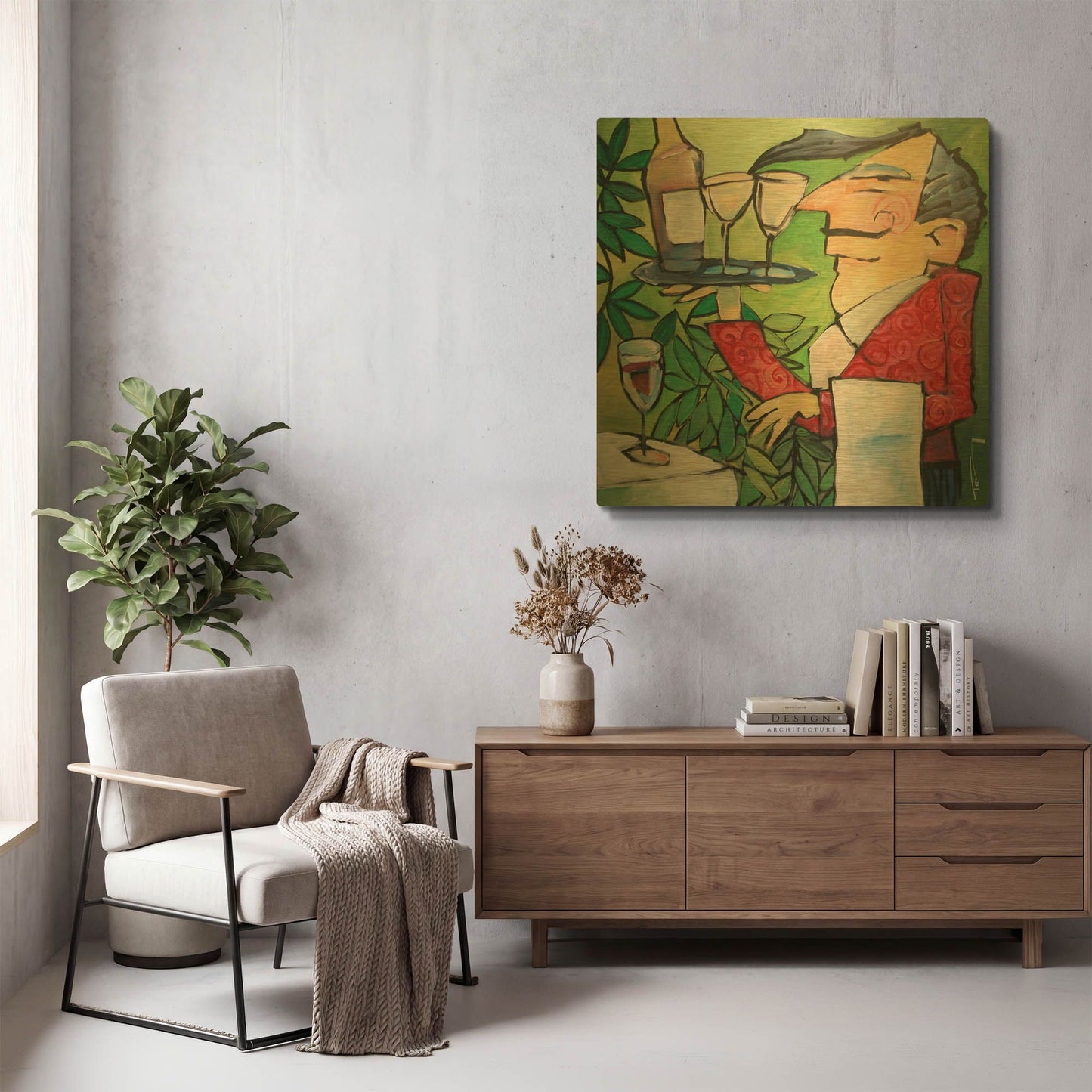 'The Wine Steward' By Tim Nyberg Gold Metal Wall Art