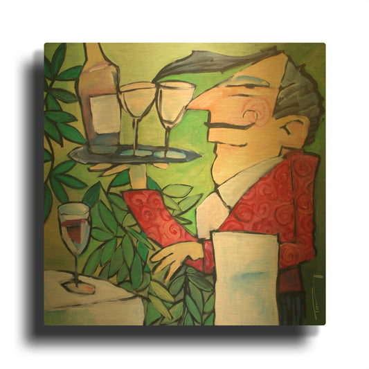 'The Wine Steward' By Tim Nyberg Gold Metal Wall Art