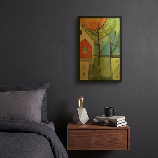 'House In Trees' By Tim Nyberg Gold Metal Wall Art