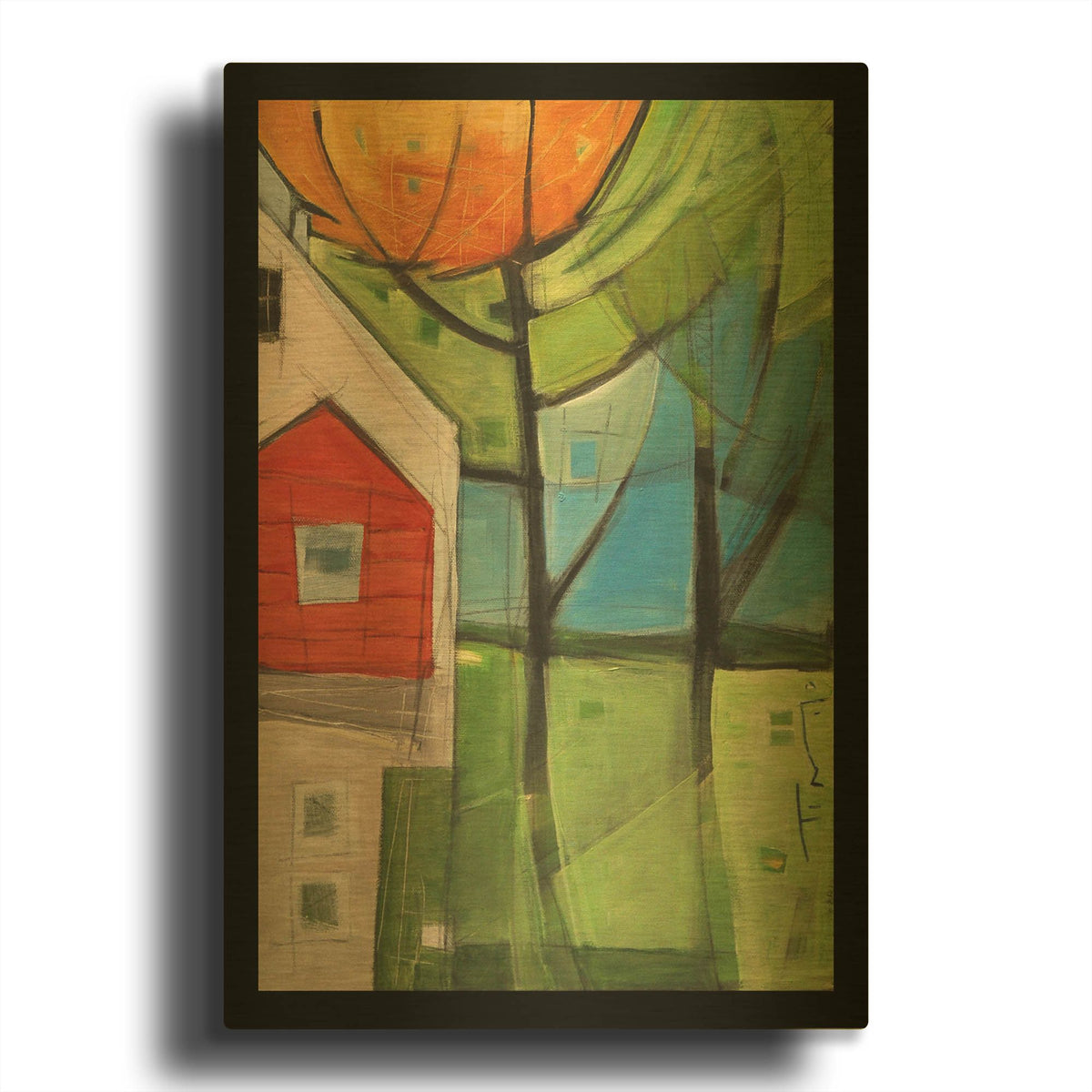 'House In Trees' By Tim Nyberg Gold Metal Wall Art