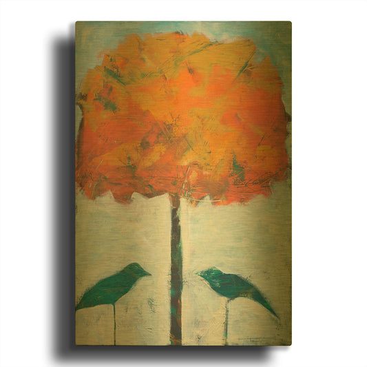 'Birds And Maple' By Tim Nyberg Gold Metal Wall Art