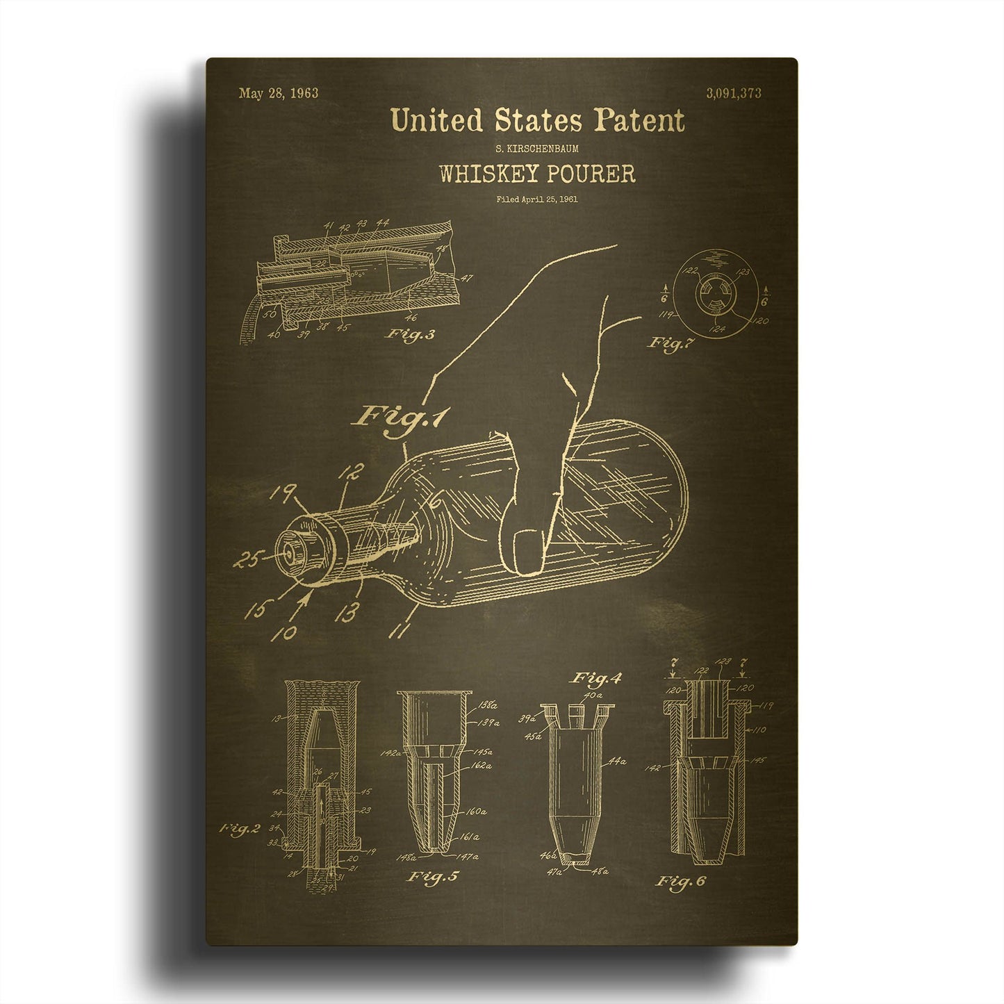 'Whiskey Pourer Blueprint Patent Chalkboard' By LUXE Gold Metal Wall Art