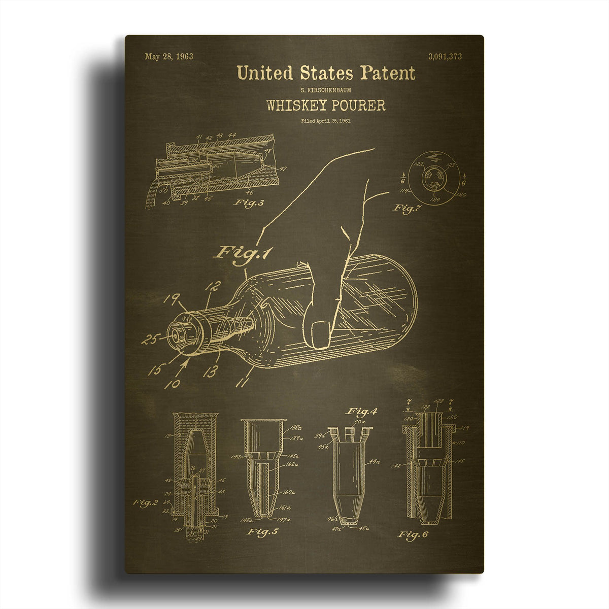 'Whiskey Pourer Blueprint Patent Chalkboard' By LUXE Gold Metal Wall Art