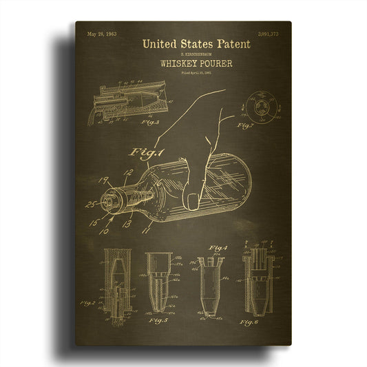 'Whiskey Pourer Blueprint Patent Chalkboard' By LUXE Gold Metal Wall Art