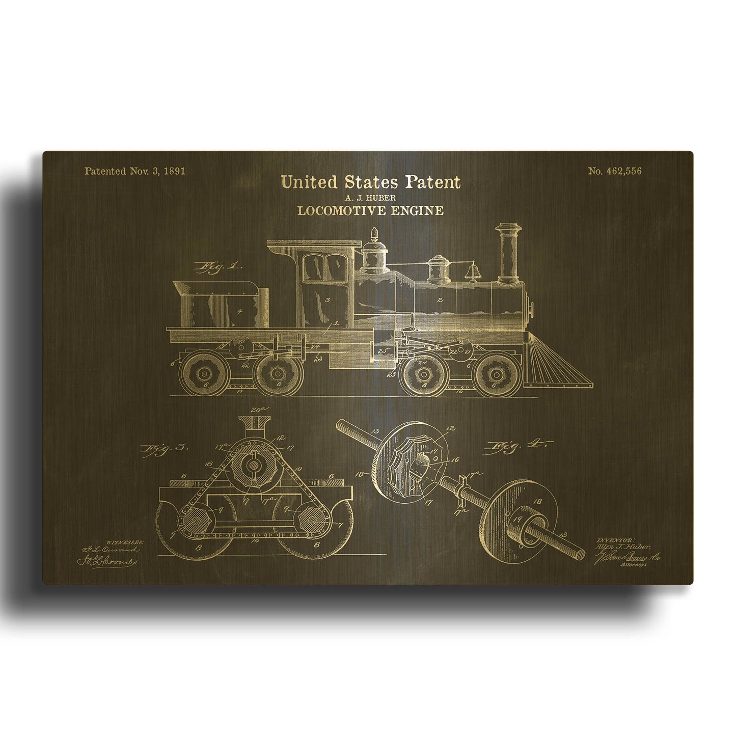 'Locomotive Engine Blueprint Patent Chalkboard' By LUXE Gold Metal Wall Art